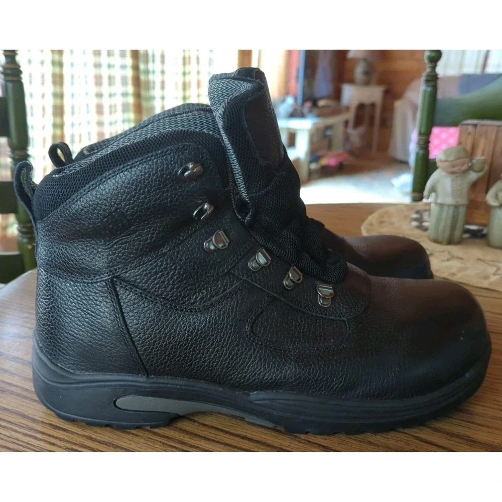 Drew Mens Rockford Black Tumbled Leather Boots Comfort Waterproof Steel 13W Wide
